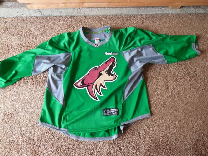Green Phoenix Coyotes Used Goalie Cut Reebok Jersey Pro Stock
