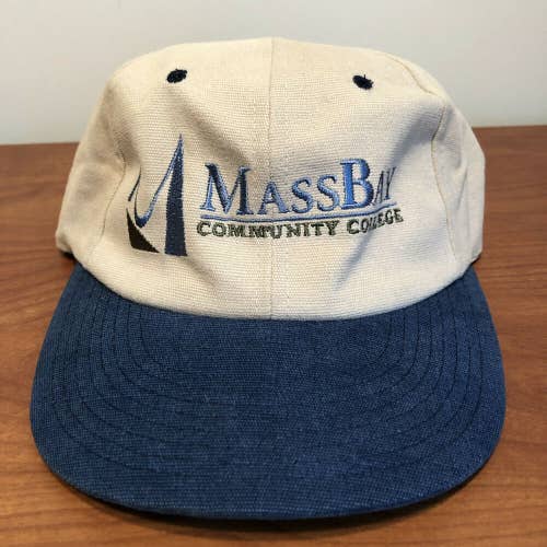 Mass Bay Community College Hat Baseball Cap Adult Beige Blue Massachusetts VTG