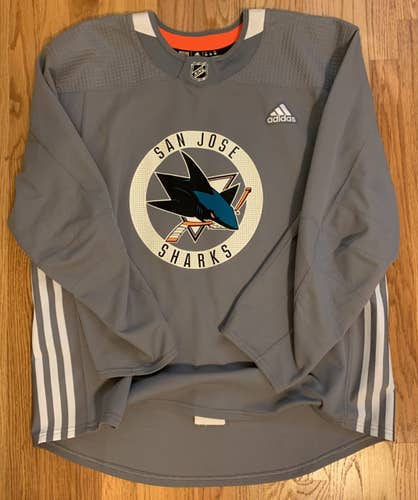 San Jose Sharks Adidas Pro Stock Practice Jersey, Gray, Size 58, MiC