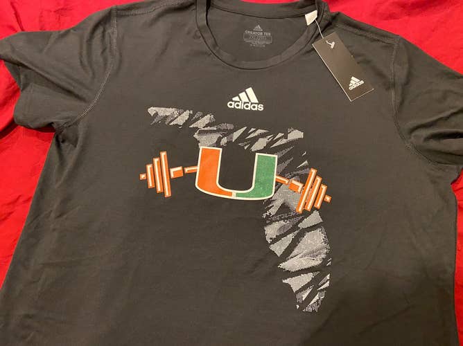 NCAA Miami Hurricanes Team Issued Ladies Adidas Strength & Conditioning Black T-Shirt 2XL