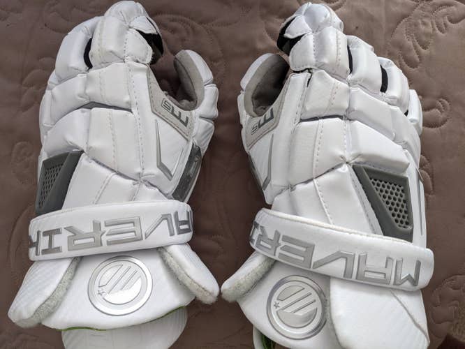 White Used Player's Maverik M5 Lacrosse Gloves 13"