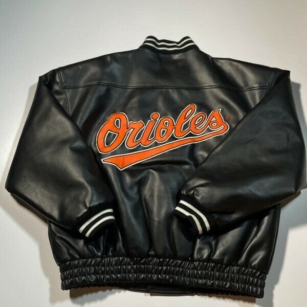 Baltimore Orioles Leather Jacket Mens Large Black MLB Baseball
