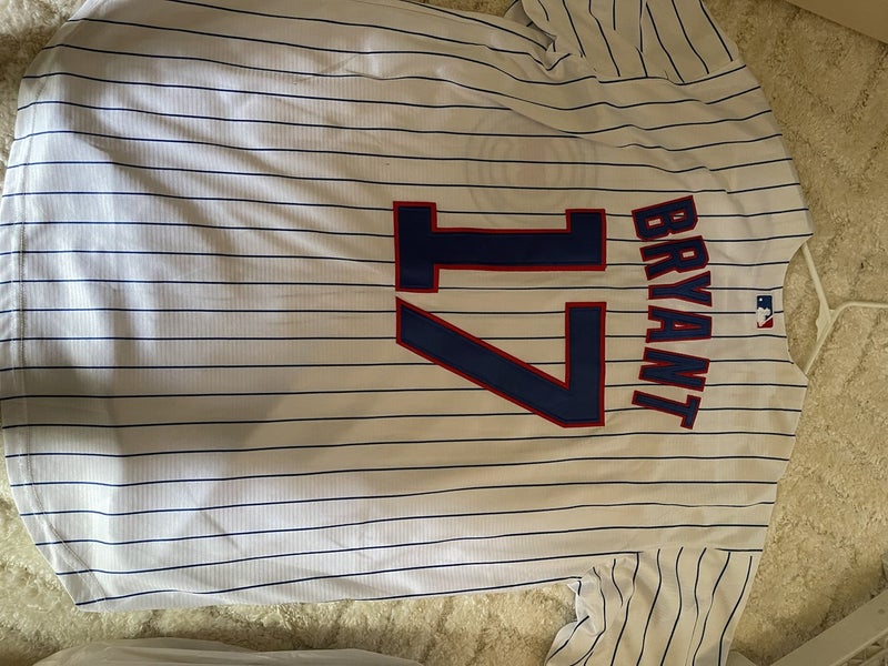 2 White Majestic Pinstripe Jerseys Aaron Judge Kris Bryant