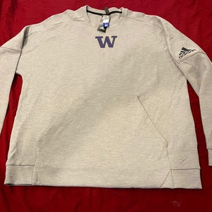 NCAA Washington Huskies Team Issued Gray Adidas Pullover Sweatshirt 2XL * NWT NEW