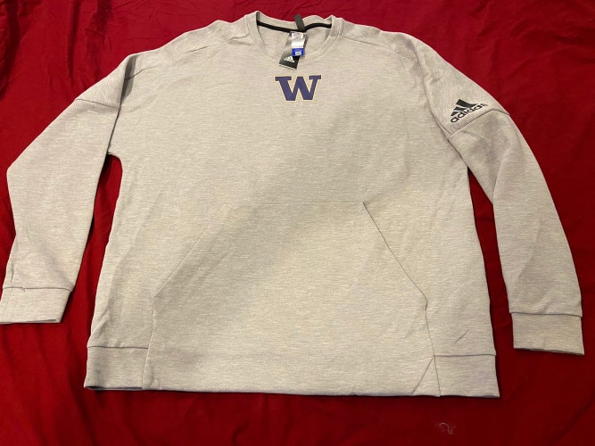NCAA Washington Huskies Team Issued Gray Adidas Pullover Sweatshirt 2XL * NWT NEW