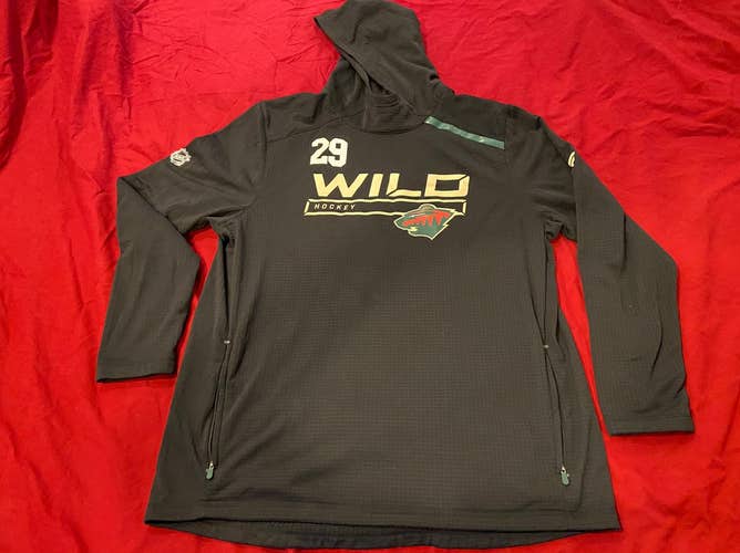 RARE * Minnesota Wild #29 Team Issued Fanatics NHL Hockey Black Adult XL Hooded Pullover