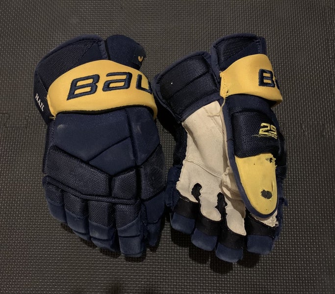 University of Michigan Bauer Supreme 2S Pro 14” Hockey Gloves Navy and Yellow Pro Stock