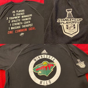 NHL Minnesota Wild 2018 Team Issued "One Common Goal" Stanley Cup Adidas Black Large T-Shirt * NEW