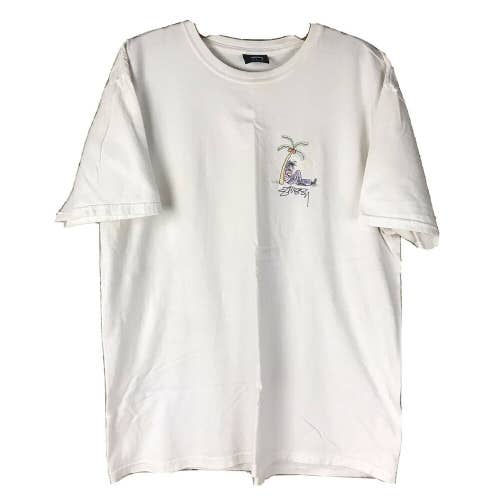Stussy White Graphic T Shirt Size Large Rasta 420 Chain Stitch Smoke Vibe skate