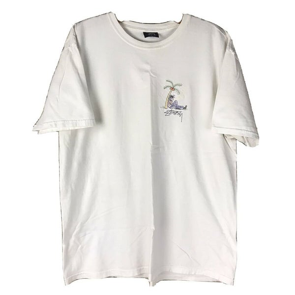 Stussy White Graphic T Shirt Size Large Rasta 420 Chain Stitch Smoke Vibe skate