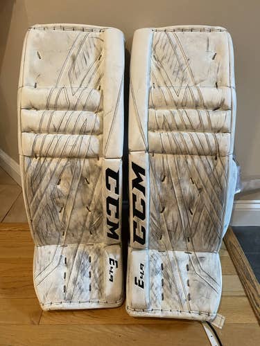 White Used Senior 34" Plus 1 CCM Extreme flex 4.9 Goalie Leg Pads