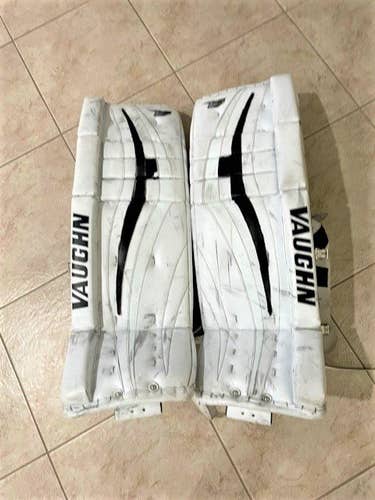 White Used Senior 32" +2  Vaughn Velocity  Pro XF V7 Goalie Leg Pads Pro Stock