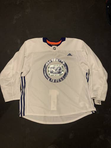 Adidas Authentic Practice Hockey Jersey Vancouver Canucks 58+ White and Blue Pro Stock New