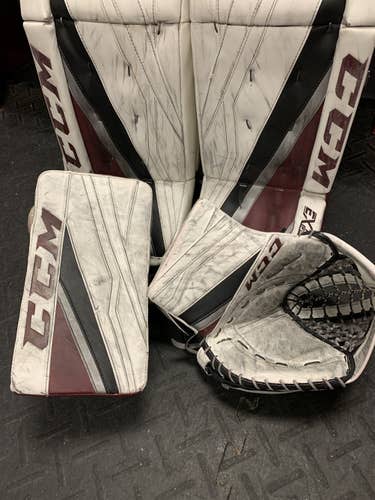 White Senior 35" CCM Pro Stock Extreme Flex lll Goalie Full Set