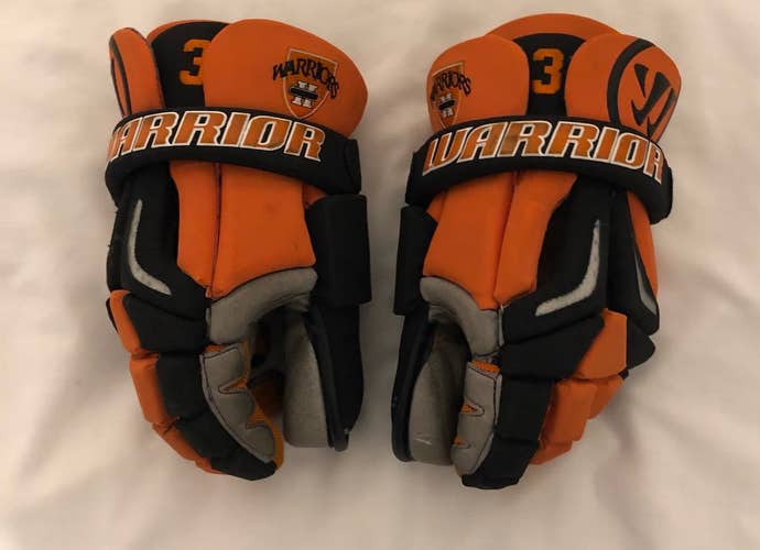 Black and Orange Hendrix College Warrior Burn Pro Lacrosse Goalie Gloves 13"