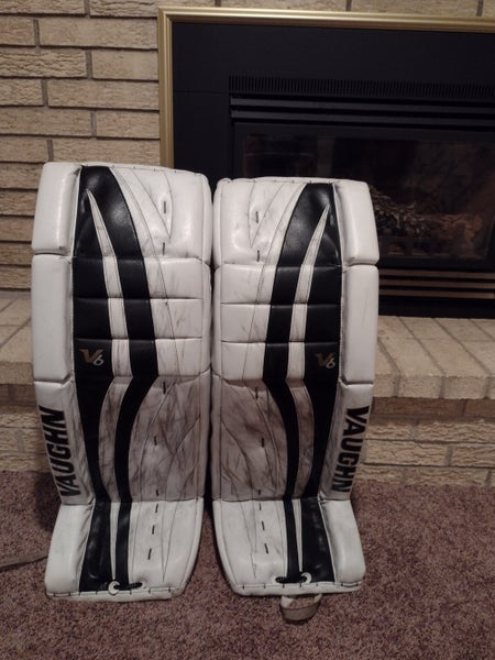 Black Used Senior 34" Vaughn Velocity V6 Goalie Leg Pads Pro Stock