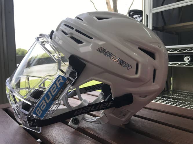 White Medium Bauer Re-Akt 150 Helmet Pro Stock with Concept 3 full shield visor