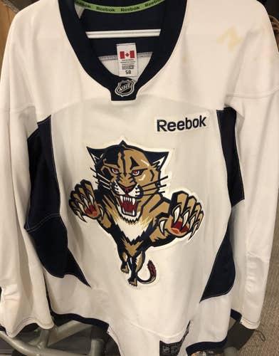 Florida Panthers White Adult Men's Used Size 58 Reebok Jersey Pro Stock