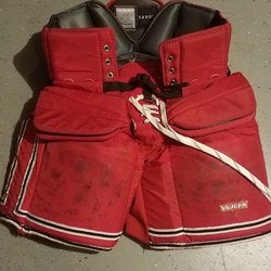 Red Senior Used Large Vaughn Hockey Goalie Pants Pro Stock