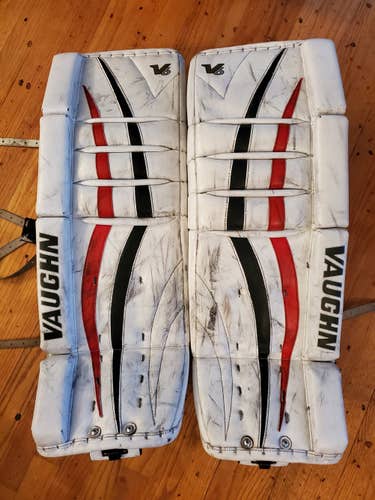 White Used Junior 29" Vaughn Velocity V6 Goalie Leg Pads