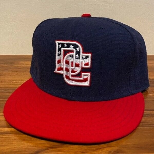 Washington Nationals Hat Baseball Cap Fitted 7 5/8 MLB New Era USA Flag Blue DC