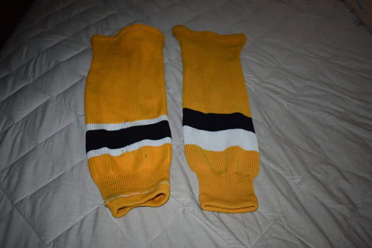 Striped Hockey Socks, Yellow/White/Black, 30 Inches