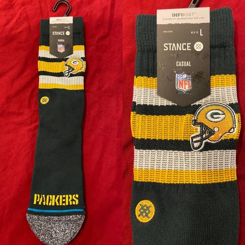 NFL Green Bay Packers Football Socks by Stance, Size Large * NEW NWT (Helmet Logo)