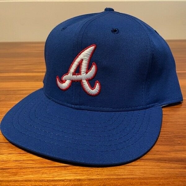 Atlanta Braves Hat Baseball Cap Fitted 7 1/2 Roman Leather Vintage MLB Blue USA