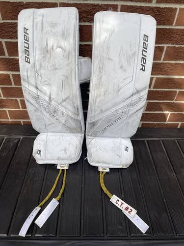White Used Junior Bauer Supreme S27 Goalie Leg Pads