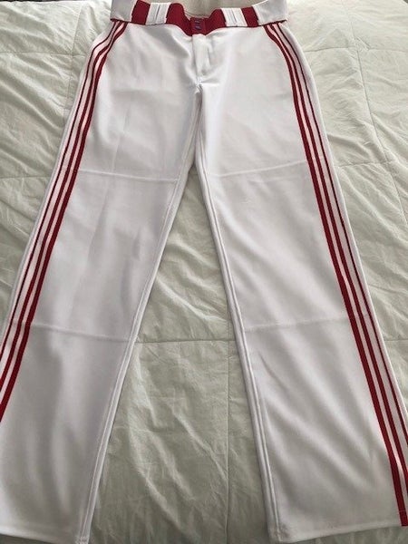 White Adult Men's New Large Alleson Baseball Pants Red pipe stripes