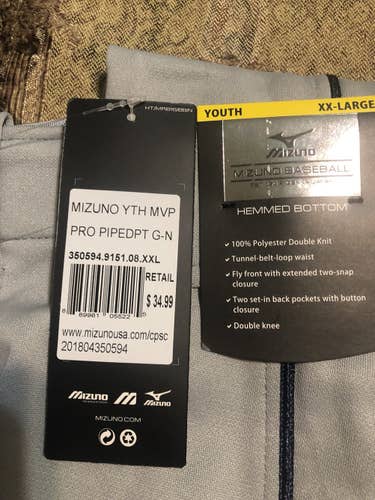 NEW Mizuno Youth XXL Pro Piped Baseball Pants