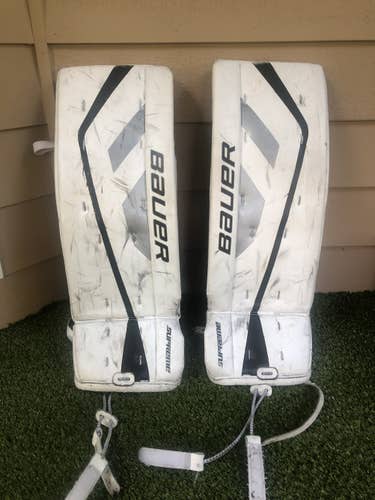 White Used Junior 28" Bauer Supreme One.5 Goalie Leg Pads