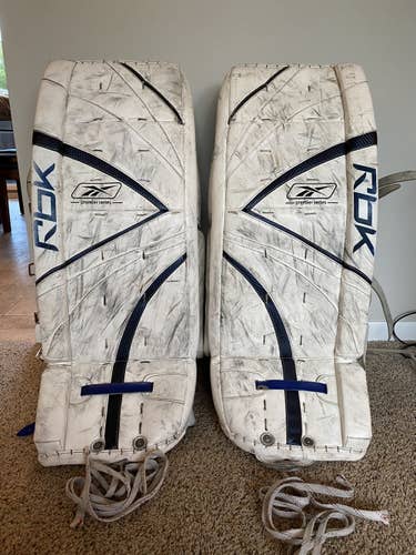 White Used Senior 33" +1 Reebok Premier Goalie Leg Pads