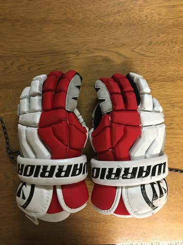 Red Used Player's Warrior Hundy Lacrosse Gloves 13"