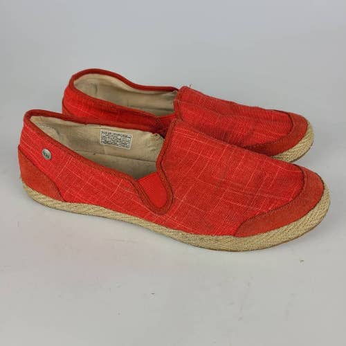 Ugg Australia Womens Delizah Espadrille Loafer Shoes Red Tan Leather Slip On 8.5
