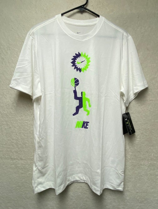 NIKE Dri-FIT "Festival" Men's Size L White/Court Purple Basketball T Shirt New