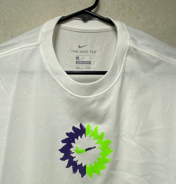 White purple and store green nike shirt