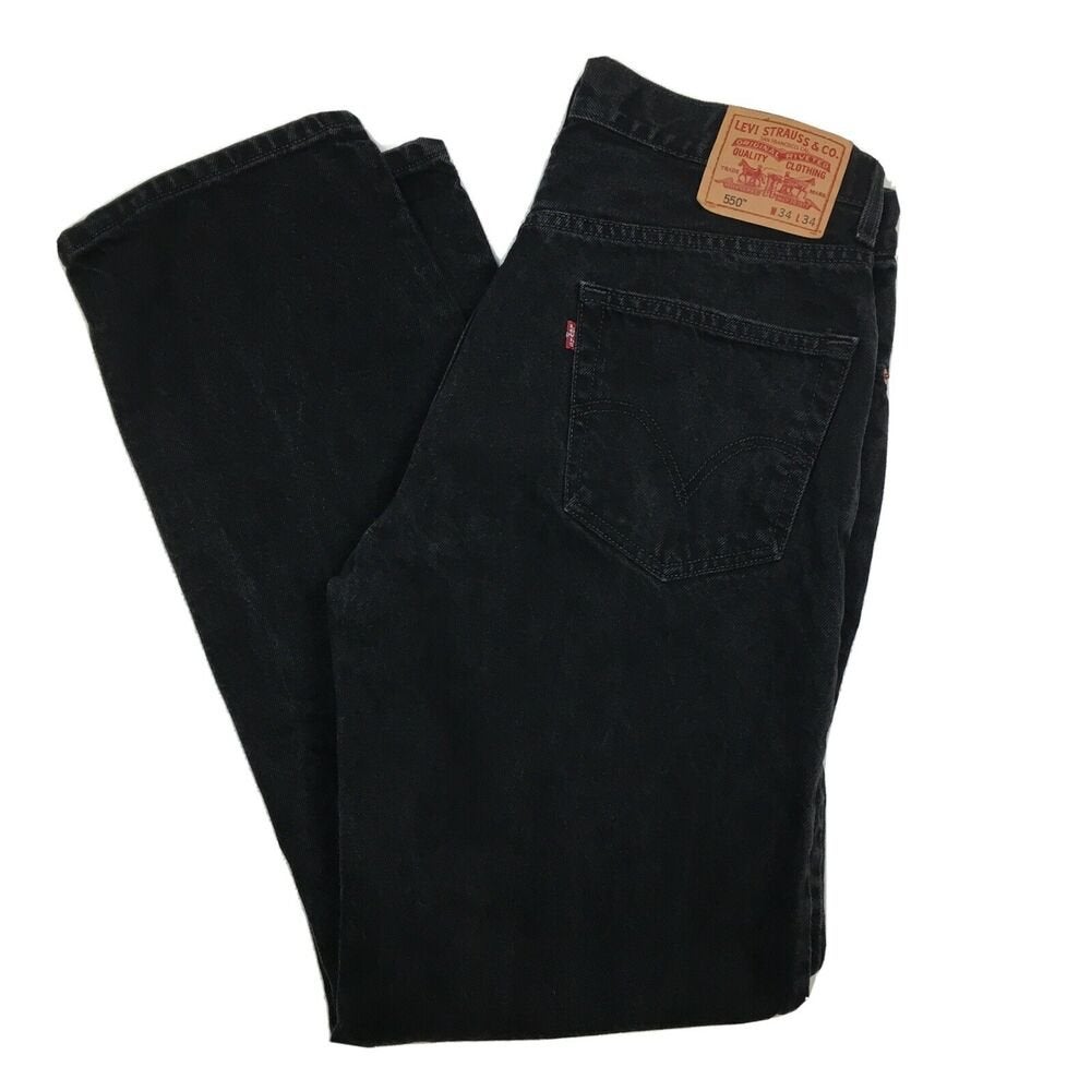Vintage Levi's 550 Relaxed Fit Black Denim Jeans Dark Wash Made in Mexico  34x34 | SidelineSwap