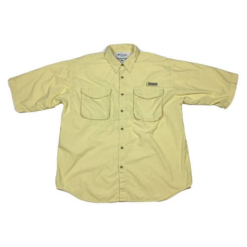 Columbia Performance Fishing Gear PFG Vented Short Sleeve Button Up Shirt Yellow