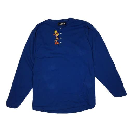 Vintage Disney Winnie The Pooh Long Sleeve Henley Embroidered Blue T-Shirt L/XL