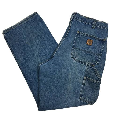 Vintage Carhartt 8237 DST Carpenter Denim Blue Jeans Medium Wash Well Worn 36x32