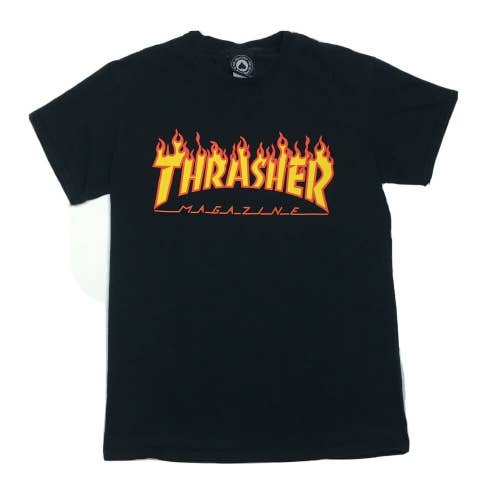 Thrasher Skateboard Magazine Flaming Spell Out Logo T-Shirt Black Men's Small