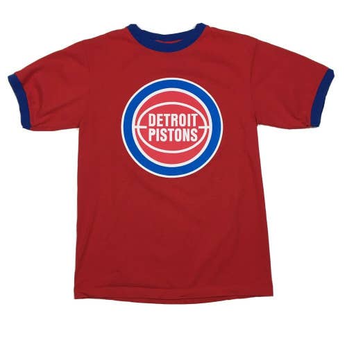 Vintage NBA Hardwood Classics Detroit Pistons Retro Logo Ringer T-Shit (Medium)