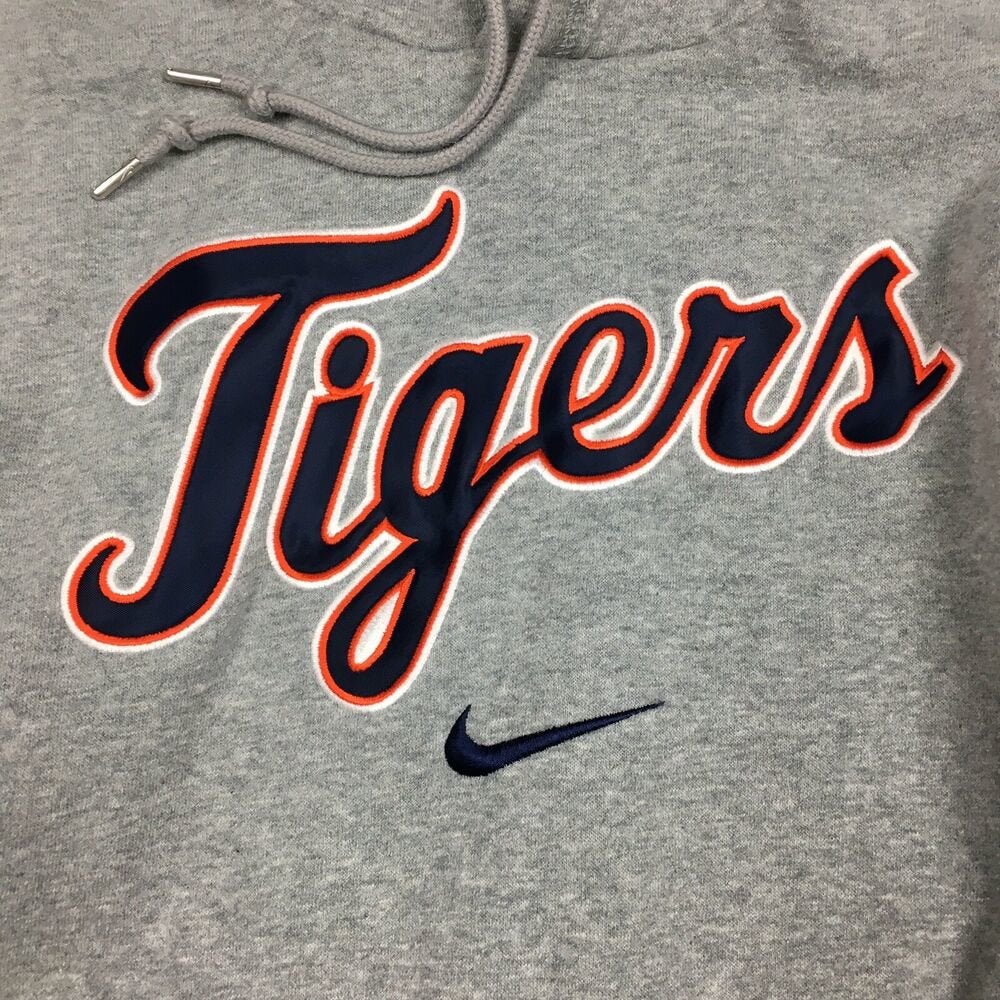 Nike Detroit Tigers Center Swoosh Check Hoodie Sweatshirt (Gray/Blue) Sz  Medium
