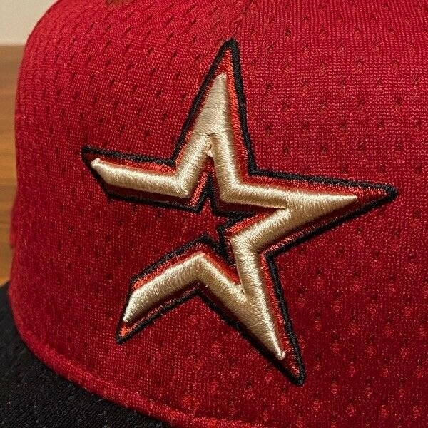 Houston Astros Hat Baseball Cap Fitted 7 1/2 New Era Vintage Red Mesh BP MLB