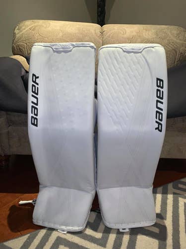 White New Senior 35" Bauer Ultrasonic Goalie Leg Pads
