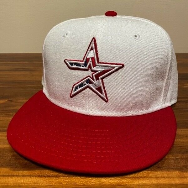 Houston Astros Hat Baseball Cap Fitted 7 1/4 New Era Red Vintage MLB USA  Flag