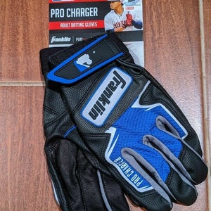 NEW MLB Franklin Pro Charger Batting Gloves Adult Small Black/Royal Blue
