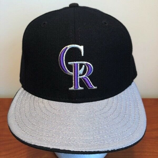 Colorado Rockies Hat Baseball Cap Fitted 7 3/8 New Era Black Vintage 90s Shiny