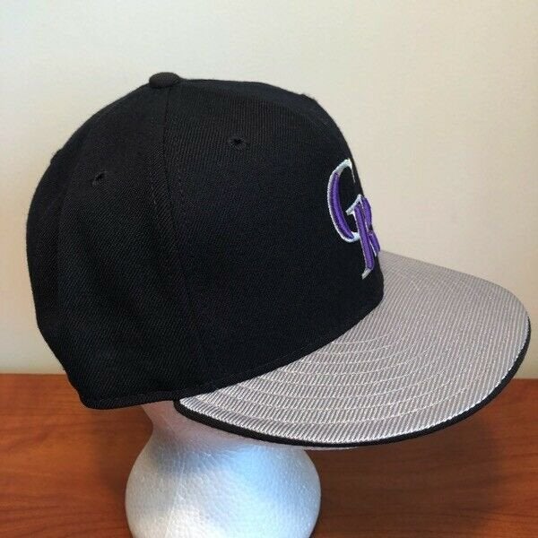 Colorado Rockies Hat Baseball Cap Fitted 7 3/8 New Era Black Vintage 90s Shiny